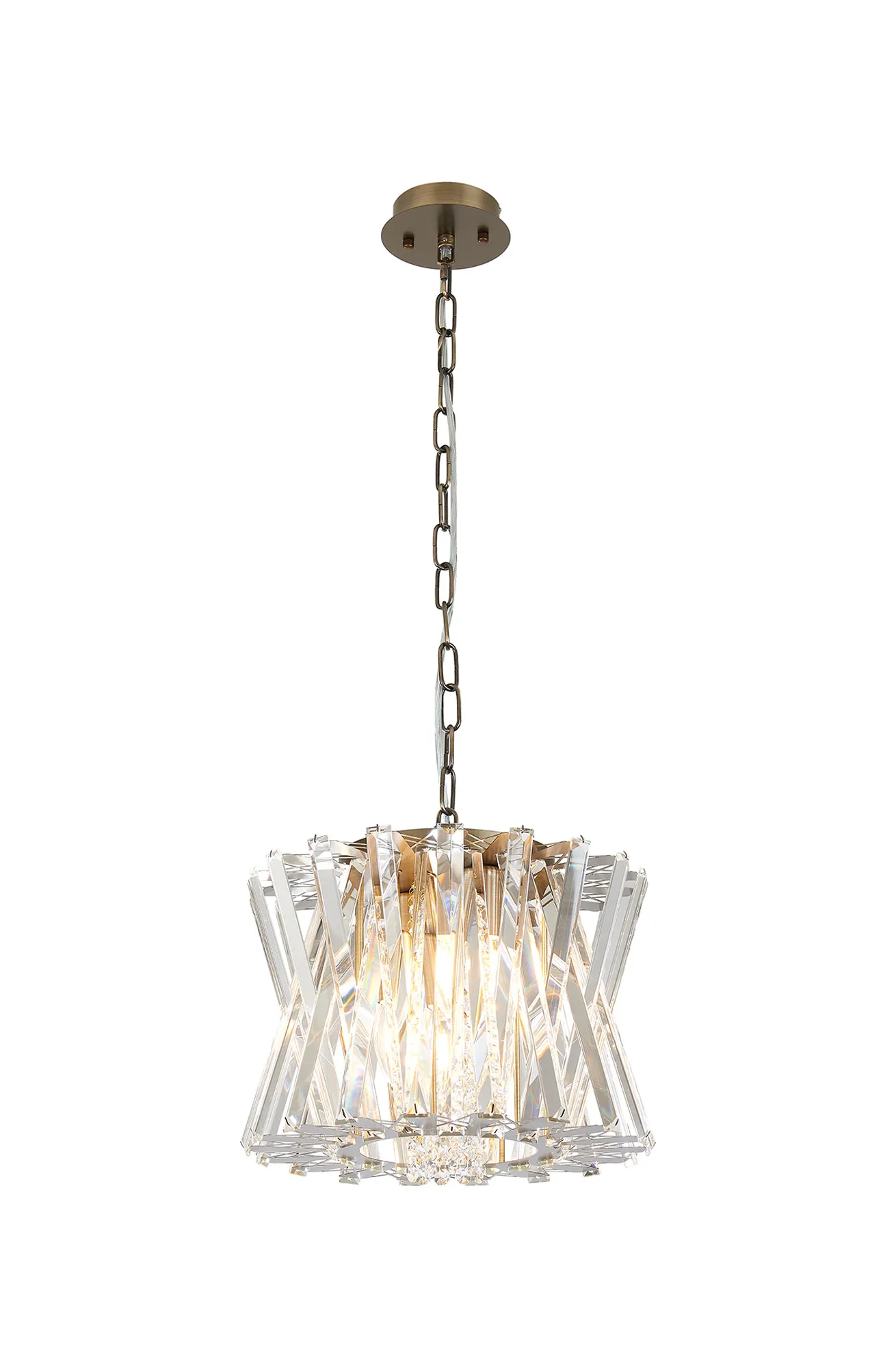Faline Antique Brass Crystal Ceiling Lights Diyas Ringed & Square Crystal Fittings